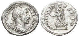 Severus Alexander (222-235). AR Denarius (19mm, 1.78g, 6h). Rome. Laureate and draped bust of Severus r. R/Pax advancing l. holding branch and scepter...