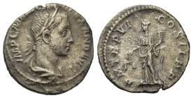Severus Alexander (222-235). AR Denarius (18,4mm, 2.8g). Rome. Laureate and draped bust r. R/ Aequitas standing front, head to left, holding scales in...