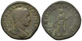 Severus Alexander (222-235). Æ Sestertius (30,2mm,20.3g). Rome. Laureate bust to r., slight drapery on far shoulder. R/ Providentia standing to l., ho...