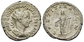 Gordian III (238-244). AR Antoninianus (22,2mm, 3.3g). Rome, AD 241-243. Radiate, draped and cuirassed bust r. R/ Laetitia standing facing, head to le...