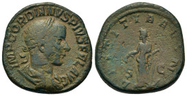 Gordian III (238-244). Æ Sestertius (29,2mm, 21g). Rome, AD 241-244. Laureate, draped and cuirassed bust r. R/ Laetitia standing facing, head to left,...