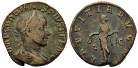 Gordian III (238-244). Æ Sestertius (28,5mm,19.2g). Rome, AD 241. Laureate, draped and cuirassed bust r. R/ Laetitia standing l., with wreath and anch...