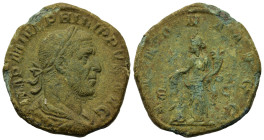 Philip I Arab (244-249). Æ As (28,2mm,12.2g). Rome. Laureate, draped, cuirassed bust r. R/ Annona standing l. by modius, holding corn-ears and cornuco...