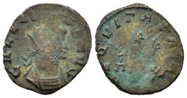 Gallienus (253-268). BI Antoninianus (18mm, 2.6g). Rome. Radiate and cuirassed bust r. R/ Aequitas standing left, holding scales and cornucopia; VI to...