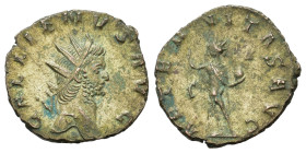 Gallienus (253-268). AR Antoninianus (18mm, 2g). Rome, AD 260-268. Radiate, cuirassed bust r. R/ Sol, radiate, standing left, chlamys draped over shou...