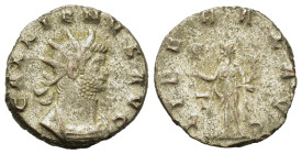 Gallienus (253-268). AR Antoninianus (18mm, 3.2g). Rome, AD 262. Liberalitas standing left, holding abacus and cornucopia; T in l. field. RIC V 227.