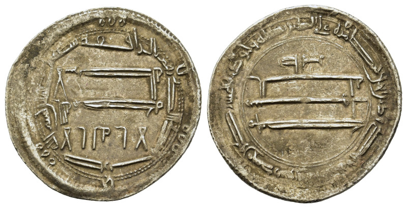Abbasids. Temp. al-Ma’mun (AH 194-218 / AD 810-833). AR Dirham (23.8mm,2.8g). Al...