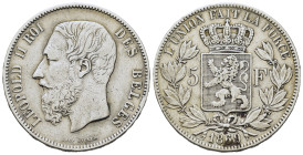 Belgium. Leopold II (1865-1909). AR 5 Francs 1869 (37,2mm, 24.9g). KM 24.