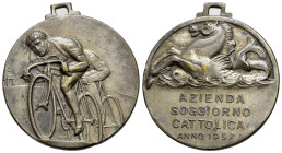 Italy, Cattolica. Cycle race 1957. AE silver-plated (37mm,20.19g,12h). Two runners in flight. R/ Winged sea horse. On the left, centrally, Cattolica t...