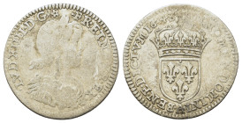 France, Kingdom. Louis XIV 'the Sun King' (1643-1715) AR Douzième d'écu (20,5mm,2g). Limoges, 1643-I. LVD•XIIII•D•G• •FR•ET•NAV•REX, laureate and drap...