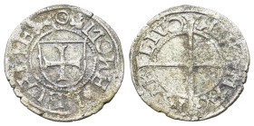 Livonia, Herman von Bruggeney (1535-1547). BI Schilling 1540, Reval (18mm, 0.95g, 12h). Cross. R/ Arms. WCC MB30.