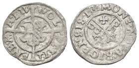 Livonia, Wolter von Plattenberg (1494-1535). BI Schilling 1533, Riga (18mm, 1.11g, 5h). Arms. R/ Crossed keys. Hal. 139.