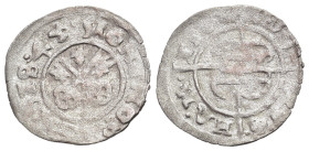 Livonia, Herman von Bruggeney (1535-1547). BI Schilling 1545, Riga (19mm, 0.80g, 5h). Arms. R/ Crossed keys. WCC MB28.