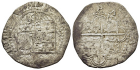Spain. Kingdom. Felipe II el Prudente (1556-1598). AR 2 Reales (26mm,6.5g). Sevilla (Seville) mint. Crowned coat-of-arms; S to left, II (mark of value...