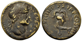 Fantasy modern reproduction. Hadrian (117-138). Æ Cast Sestertius (30,8mm,19g). TR P COS VIII IMP VIIII P P, Anchor and Dolphin, SC in exergue.