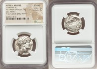ATTICA. Athens. Ca. 440-404 BC. AR tetradrachm (24mm, 17.19 gm, 7h). NGC Choice AU 5/5 - 4/5. Mid-mass coinage issue. Head of Athena right, wearing cr...