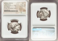 ATTICA. Athens. Ca. 440-404 BC. AR tetradrachm (26mm, 17.18 gm, 4h). NGC AU 3/5 - 4/5. Mid-mass coinage issue. Head of Athena right, wearing crested A...