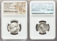 ATTICA. Athens. Ca. 440-404 BC. AR tetradrachm (24mm, 17.15 gm, 10h). NGC XF 5/5 - 4/5. Mid-mass coinage issue. Head of Athena right, wearing crested ...