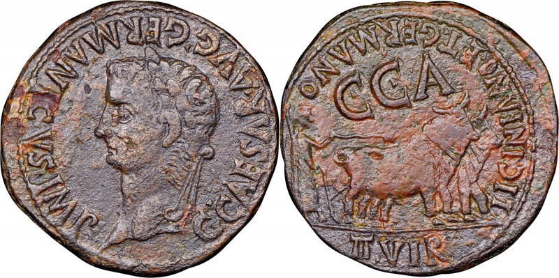 SPAIN. Caesaraugusta.Caligula (AD 37-41). AE (29mm, 15.02 gm, 5h). NGC XF 5/5 - ...