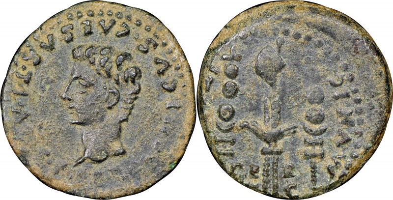 SPAIN. Italica. Germanicus (died AD 19). AE semis (23mm, 6.12 gm, 5h). NGC XF 4/...