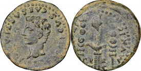 SPAIN. Italica. Germanicus (died AD 19). AE semis (23mm, 6.12 gm, 5h). NGC XF 4/5 - 4/5. GERMANICVS CAESAR TI AVG F, bare head of Germanicus left / MV...