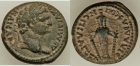 LYDIA. Philadelphia. Domitian (AD 81-96). AE (18mm, 4.08 gm, 6h). XF. Lagetas, magistrate. ΔOMITIANOC-KAICAP, laureate head of Domitian right / ЄΠI ΛA...
