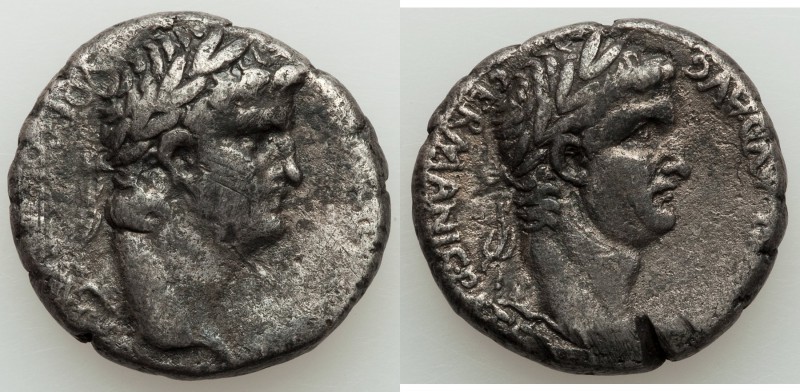 SYRIA. Antioch. Nero (AD 54-68), with Divus Claudius (died AD 54). AR tetradrach...