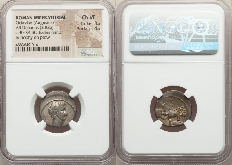 Octavian, as Sole Imperator (31-27 BC). AR denarius (19mm, 3.83 gm, 3h). NGC Cho...