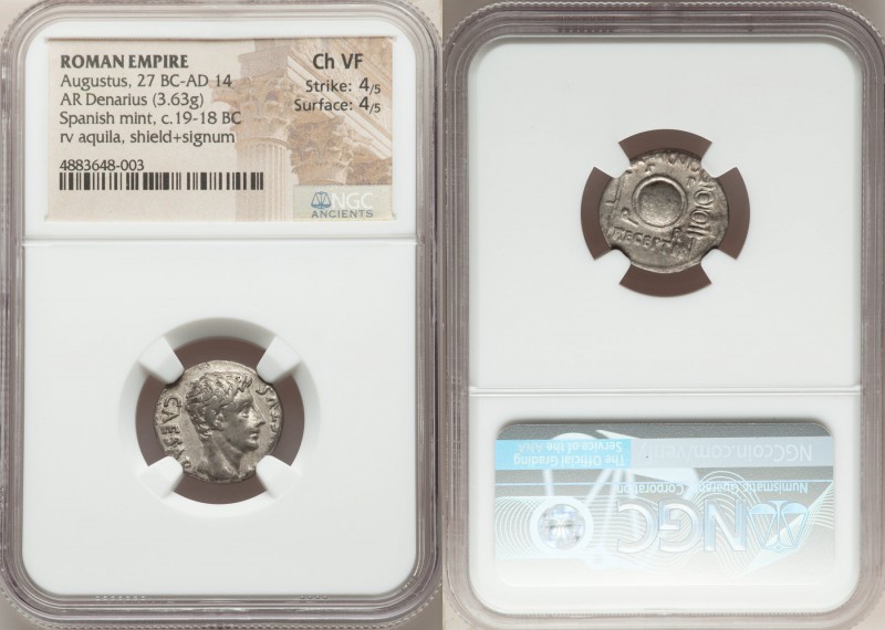 Augustus (27 BC-AD 14). AR denarius (18mm, 3.63 gm, 7h). NGC Choice VF 4/5 - 4/5...