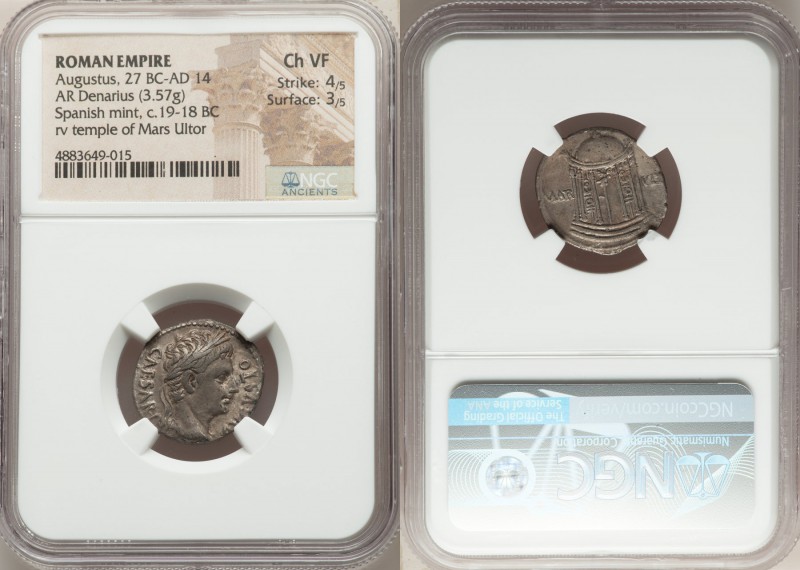 Augustus (27 BC-AD 14). AR denarius (21mm, 3.57 gm, 5h). NGC Choice VF 4/5 - 3/5...