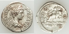 Caracalla, as Augustus (AD 198-217). AR denarius (19mm, 3.37 gm, 2h). VF. Rome. ANTONINVS-PIVS AVG, laureate, draped and cuirassed bust of Caracalla r...