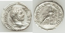 Caracalla, as Augustus (AD 198-217). AR denarius (18mm, 3.52 gm, 2h). XF. Rome, AD 210. ANTONINVS PIVS-AVG BRIT, laureate head of Caracalla right / PO...