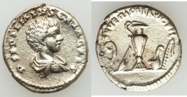 Geta, as Caesar (AD 209-211). AR denarius (18mm, 3.29 gm, 2h). VF, porous. Laodicea ad Mare, AD 202. P SEPTIMIVS GETA CAES, bare headed, draped and cu...