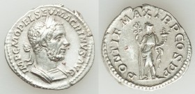 Macrinus (AD 217-218). AR denarius (20mm, 2.97 gm, 12h). XF. Rome, AD 217. IMP C M OPEL SEV MACRINVS AVG, laureate, cuirassed bust of Macrinus right, ...