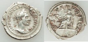 Macrinus (AD 217-218). AR denarius (22mm, 2.48 gm, 7h). VF, flan crack. Rome. IMP C M OPEL SEV MACRINVS AVG, laureate, cuirassed bust of Macrinus righ...