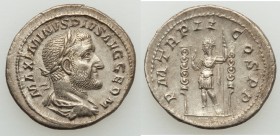 Maximinus I (AD 235-238). AR denarius (20mm, 2.92 gm, 1h). AU. Rome, AD 236. MAXIMINVS PIVS AVG GERM, laureate, draped and cuirassed bust of Maximinus...