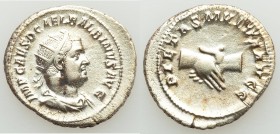 Balbinus (AD 238). AR antoninianus (22mm, 4.39 gm, 1h). XF, porous. Rome, April-June AD 238. IMP CAES D CAEL BALBINVS AVG, radiate, draped and cuirass...