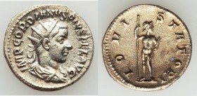 Gordian III (AD 238-244). AR antoninianus (22mm, 4.34 gm, 7h). XF, porous. Rome. IMP GORDIANVS PIVS FEL AVG, radiate, draped and cuirassed bust of Gor...