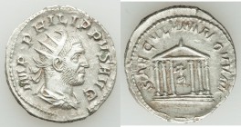Philip I (AD 244-249). AR antoninianus (22mm, 4.29 gm, 7h). XF. Rome, Millenium Issue, AD 248. IMP PHILIPPVS AVG, radiate, draped and cuirassed bust o...