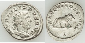 Philip I (AD 244-249). AR antoninianus (20mm, 3.79 gm, 2h). XF. Rome, Millennium Issue, 1st officina, AD 248. IMP PHILIPPVS AVG, radiate, draped and c...