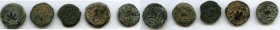 ANCIENT LOTS. Judaea. The Jewish War (AD 66-70). Lot of five (5) AE prutahs. Fine-VF. Amphora with broad rim and two handles / Grape leaf on vine. Mes...