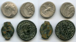 ANCIENT LOTS. Judaean and Roman. 133 BC-AD 315. Lot of four (4) AR and AE. Fine. Includes: T. Carisius (46 BC). AR denarius // Q. Servilius Caepio (M....