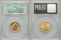 George V gold 1/2 Sovereign 1915-M MS63 PCGS, Melbourne mint, KM28. Lowest mintage of type. 

HID09801242017