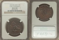 Leopold I 10 Centimes 1832 MS63 Brown NGC, KM2.1. Blue washed walnut color copper with a tinge of the original red showing around the devices and lett...