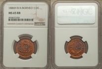 British Protectorate 1/2 Cent 1886-H MS65 Red and Brown NGC, Heaton mint, KM1. Attractive design with denomination within wreath / National arms, date...