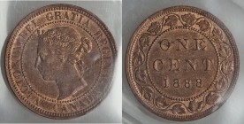 Victoria "Repunched Middle 8" Cent 1888 MS63 Red and Brown ICCS, London mint, KM7. Variety not noted in KM. Nicely struck and lustrous with just enoug...