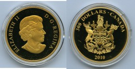 Elizabeth II gold Proof 300 Dollars 2010, Royal Canadian mint, KM1078. 50mm. 60gm. Mintage: 500 this is # 316. Comes with certificate and box of issue...