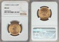 Republic gold 50 Pesos 1958-So MS63 NGC, Santiago mint, KM169. Mintage: 10,000. Brilliant surfaces, minimal handling. AGW 0.2943 oz.

HID09801242017