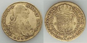 Ferdinand VII gold 8 Escudos 1816 NR-JF VF, Nuevo Reino mint, KM66.1, Fr-60. 36mm. 26.87gm.

HID09801242017