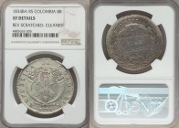 Republic 8 Reales 1834 BA-RS XF Details (Reverse Scratched, Cleaned) NGC, Bogota mint, KM89. Restrepo-158. Light silvery-green toning on obverse, purp...